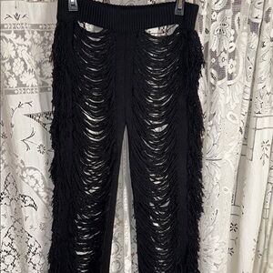 Black Fringe Knit Pants